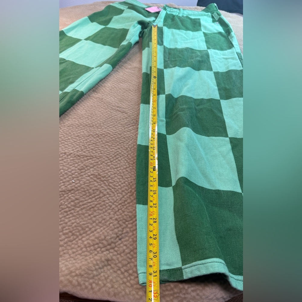 PrettyLittleThing Green and Mint Checkered Baggy boyfriend Pants new with tag - Picture 3 of 9
